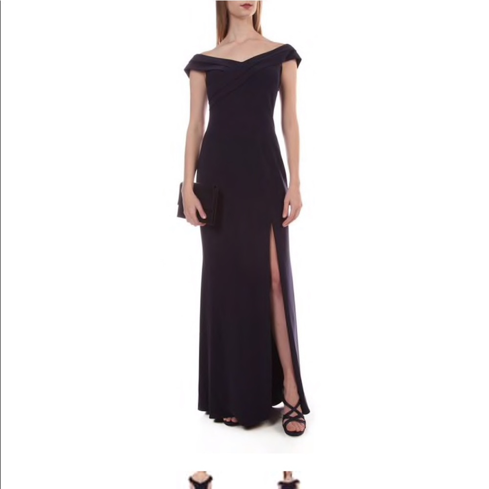 Xscape Navy off the shoulder gown